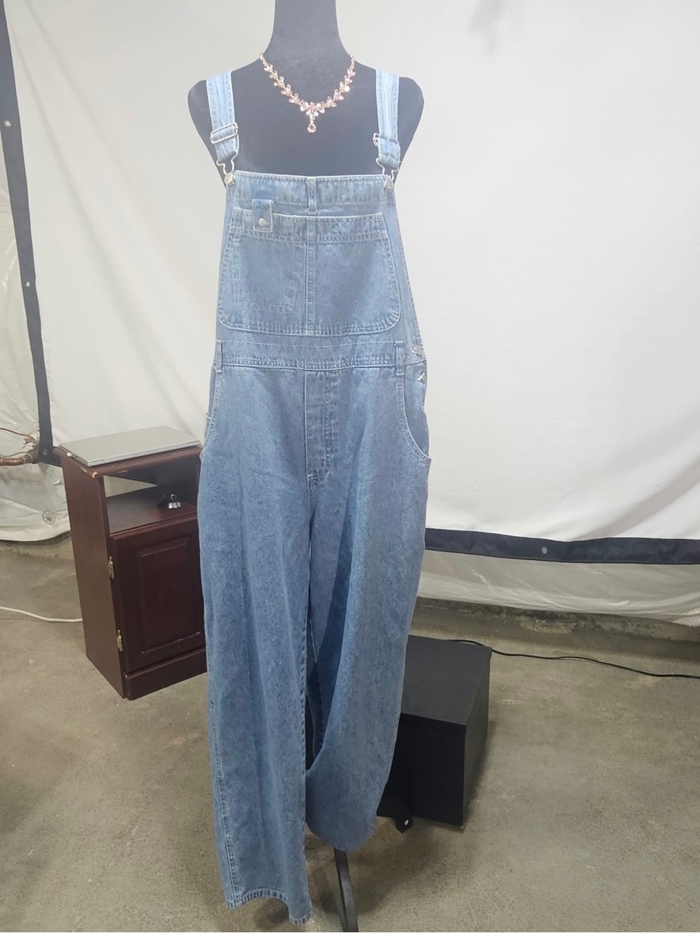 #452 Crossroads Baggy Denim Overalls Size L – Light Wash Wide Leg Y2K Workwear